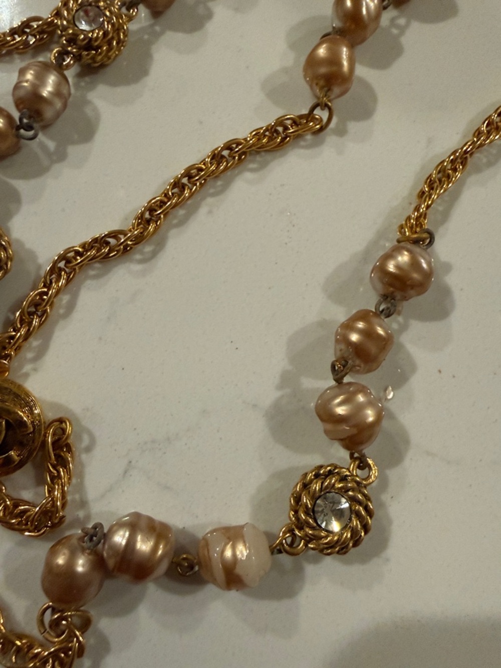 CHANEL CC Pearl & Diamond Extra Long Vintage Necklace 1980s w/Box - Picture 14 of 15